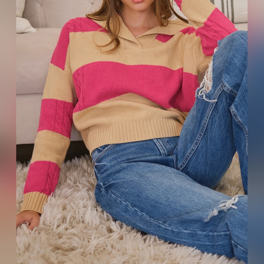 #133 🛑M  BOHO CHIC SPREAD COLLAR NECK  SWEATER TOP - Picture 3 of 12